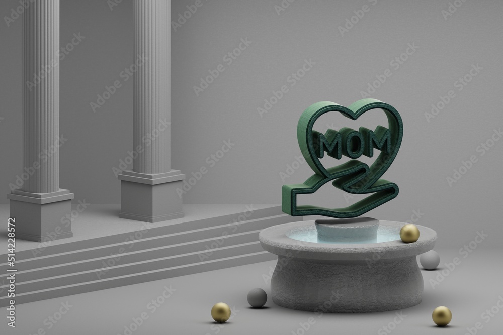Aufkleber beautiful abstract illustrations green hand heart with word mom symbol icon on a fountain and column