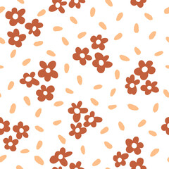 Simple oval spots and flowers seamless pattern. 