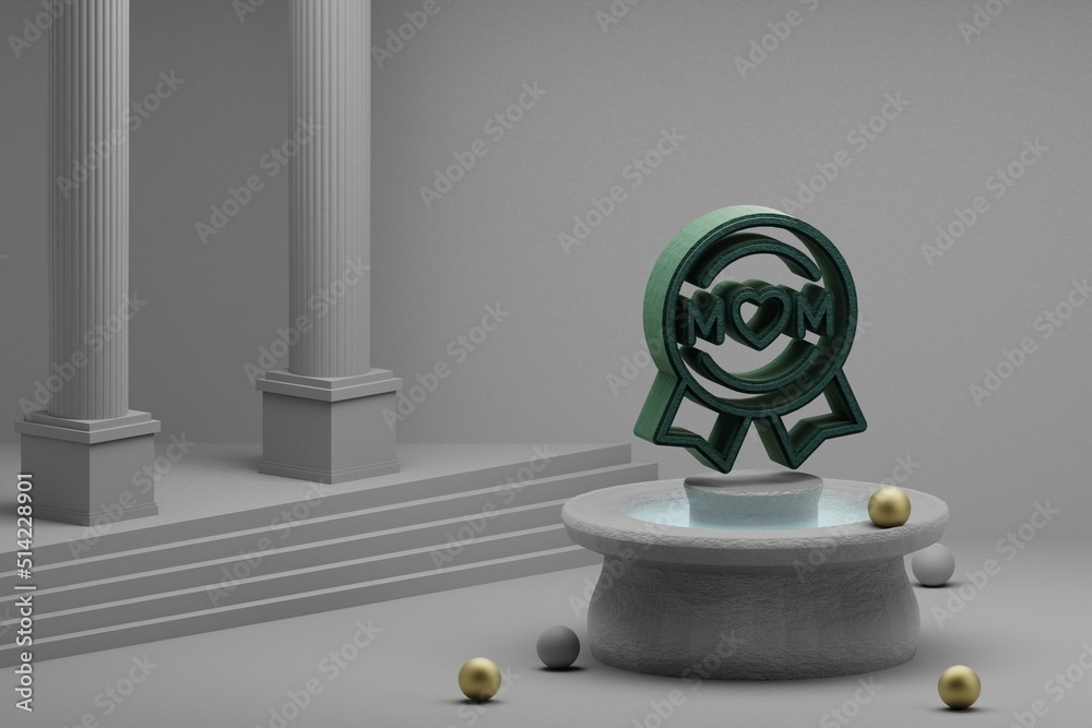 Aufkleber beautiful abstract illustrations green badge with word mom and heart symbol icon on a fountain and c