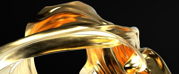 Abstract background of gold wavy silk or satin. 3d