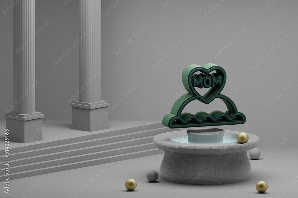 Aufkleber beautiful abstract illustrations green cake with word mom and heart symbol icon on a fountain and co