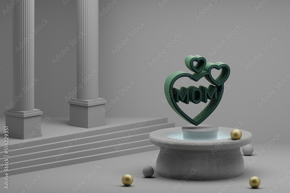 Aufkleber beautiful abstract illustrations green word mom with heart symbol icon on a fountain and column back