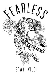 Tattoo tiger design print with rose 