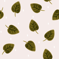 cute hand drawn seamless pattern background illustration with green leaves
