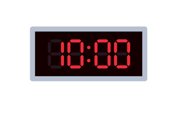 Vector flat illustration of a digital clock displaying 10.00 . Illustration of alarm with digital number design. Clock icon for hour, watch, alarm signs