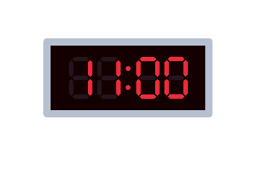 Vector flat illustration of a digital clock displaying 11.00 . Illustration of alarm with digital number design. Clock icon for hour, watch, alarm signs