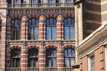 Amsterdam Nieuwezijds Voorburgwal Street Former Post Office Historic Building Close Up, Netherlands