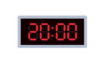 Vector flat illustration of a digital clock displaying 20.00 . Illustration of alarm with digital number design. Clock icon for hour, watch, alarm signs