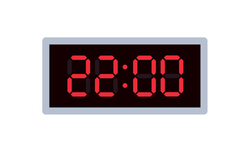 Vector flat illustration of a digital clock displaying 22.00 . Illustration of alarm with digital number design. Clock icon for hour, watch, alarm signs