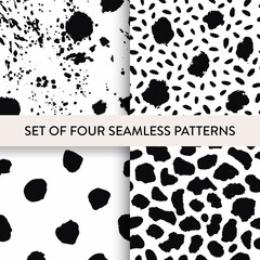 Black and white animal fur seamless pattern set