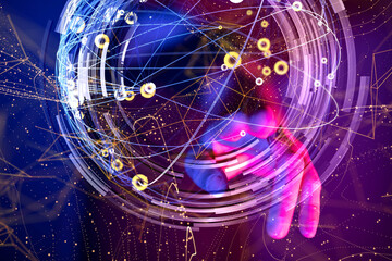 Global network. Blockchain. 3D illustration. Neural networks and artificial intelligence. Abstract