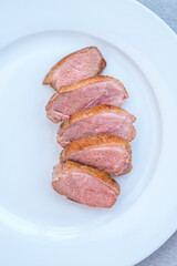Sliced fried duck breast