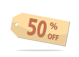 50% off tag in yellow color with white background and shadow