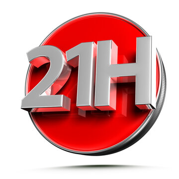 21H red circle 3D illustration on white background have work path.