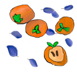 Background with persimmons and plums vector illustration