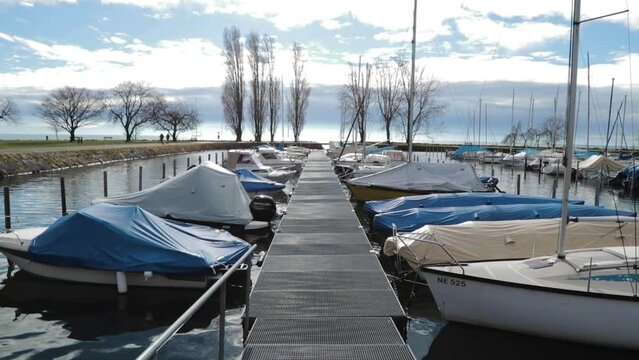 sea ​​pier view in Costa Brava, Cadaques, Spain. shot from the feet to the top. travel videos in spain.