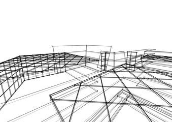 View of modern architecture 3d illustration