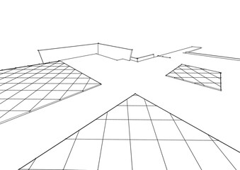 View of modern architecture 3d illustration