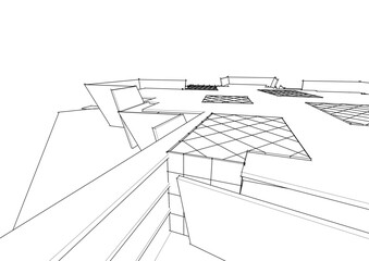 View of modern architecture 3d illustration