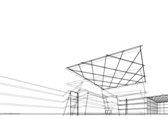 View of modern architecture 3d illustration