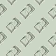 Obraz premium Windows lean forward engraved seamless pattern. Retro frame glass window hand drawn style.