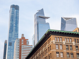 Fototapeta na wymiar Tall skyscraper buildings near Hudson Yards in Manhattan New York City
