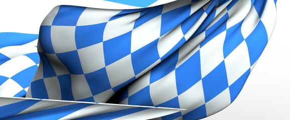 Highly detailed flag of Bavaria waving in the wind. Light blue sky is shining through the fabric texture.