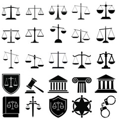 Justice icon vector set. Law illustration sign collection. Scales symbol or logo.