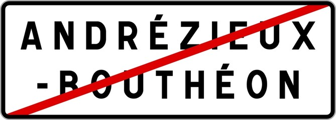 Fototapeta premium Panneau sortie ville agglomération Andrézieux-Bouthéon / Town exit sign Andrézieux-Bouthéon