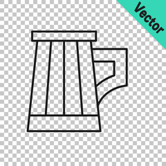 Black line Wooden beer mug icon isolated on transparent background. Vector
