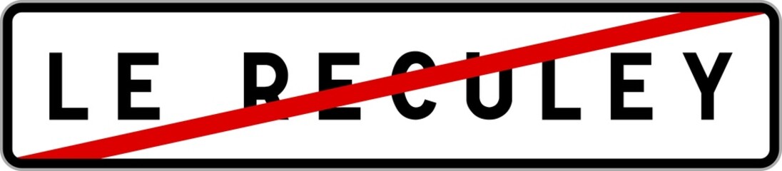 Obraz premium Panneau sortie ville agglomération Le Reculey / Town exit sign Le Reculey