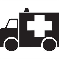 Vector, Image of ambulance car icon silhouette, black and white color, with transparent background