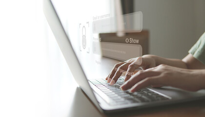 ecurity data network concept, key icon on screen for protect data from cyber.