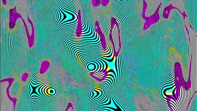 Crazy distorted lines with noise multicolored animation, 4k psychedelic abstract motion graphics.