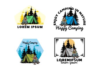 Man wearing a cowboy hat sitting in front of the tent illustration