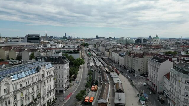 Low Wide Aerial Naschmarkt Vienna, Austria