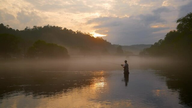 Fly Fishing Morning Fog Golden Hour