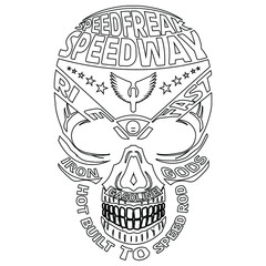 Vintage label with face of skull. Grunge effect.Isolated skeleton head.Typography design for t-shirts.Vector illustration