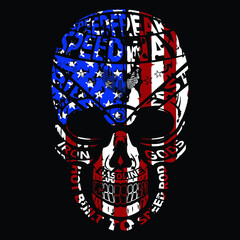 Vintage label with skull  Vector. Grunge effect.USA flag on it. Prints design for t-shirts