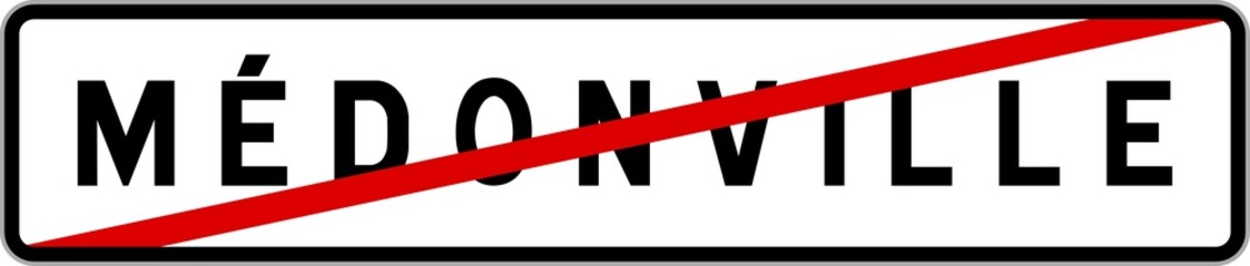 Obraz premium Panneau sortie ville agglomération Médonville / Town exit sign Médonville