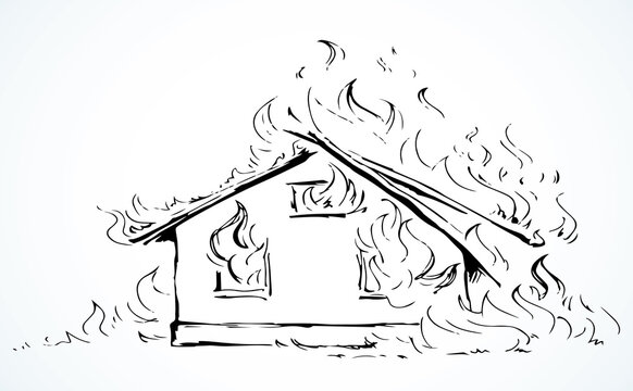 Burning House. Vector Drawing Sketch