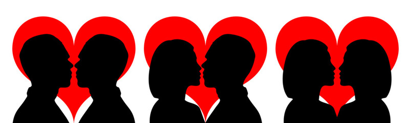 Love Kissing Couples Heart Design With Same-Sex, Gay, And Straight