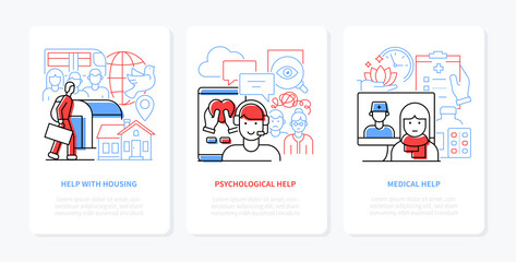 Psychological and physical help - line design style banners set