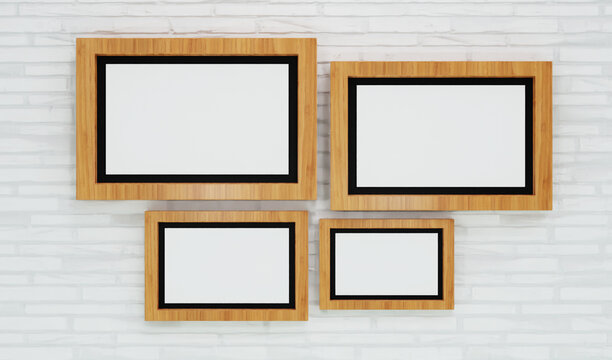 3d Frame pictures with realistic wall background, perfect for mockup or template, good for displaying 4 photos, -3d Rendering