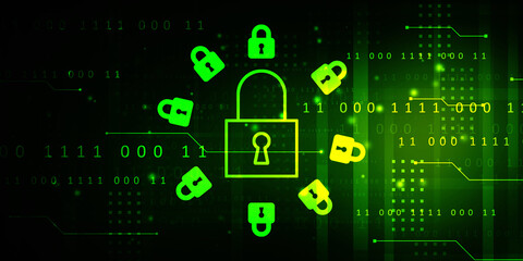 2d illustration Safety concept: Closed Padlock on digital background