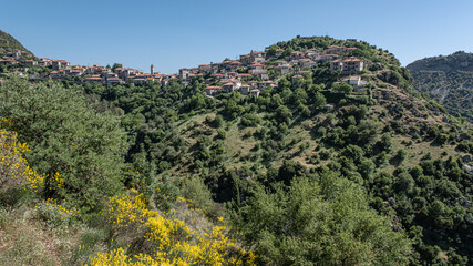 Dimitsana, a mountain village, built like an amphitheatre, surrounded by mountain tops and pine tree forests, Arcadia region,  Central Peloponnes, Greece