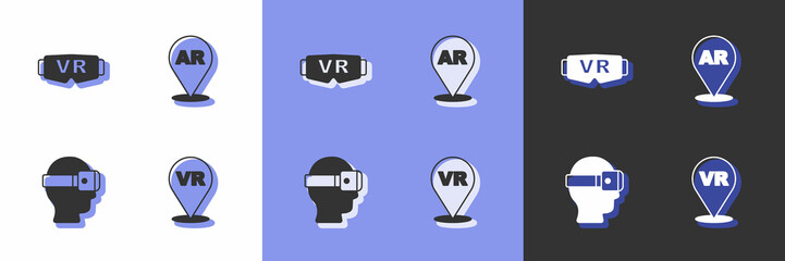 Set Virtual reality, glasses, and Augmented AR icon. Vector