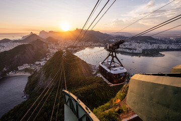 Beautiful sunset view to the city from Sugar Loaf Mountain cable car