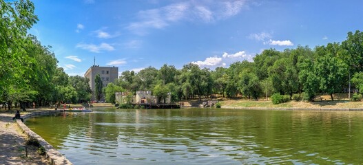 Fototapeta na wymiar Artificial lake in the Dyukovsky park of Odessa, Ukraine