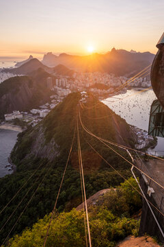 Beautiful sunset view to the city from Sugar Loaf Mountain cable car
